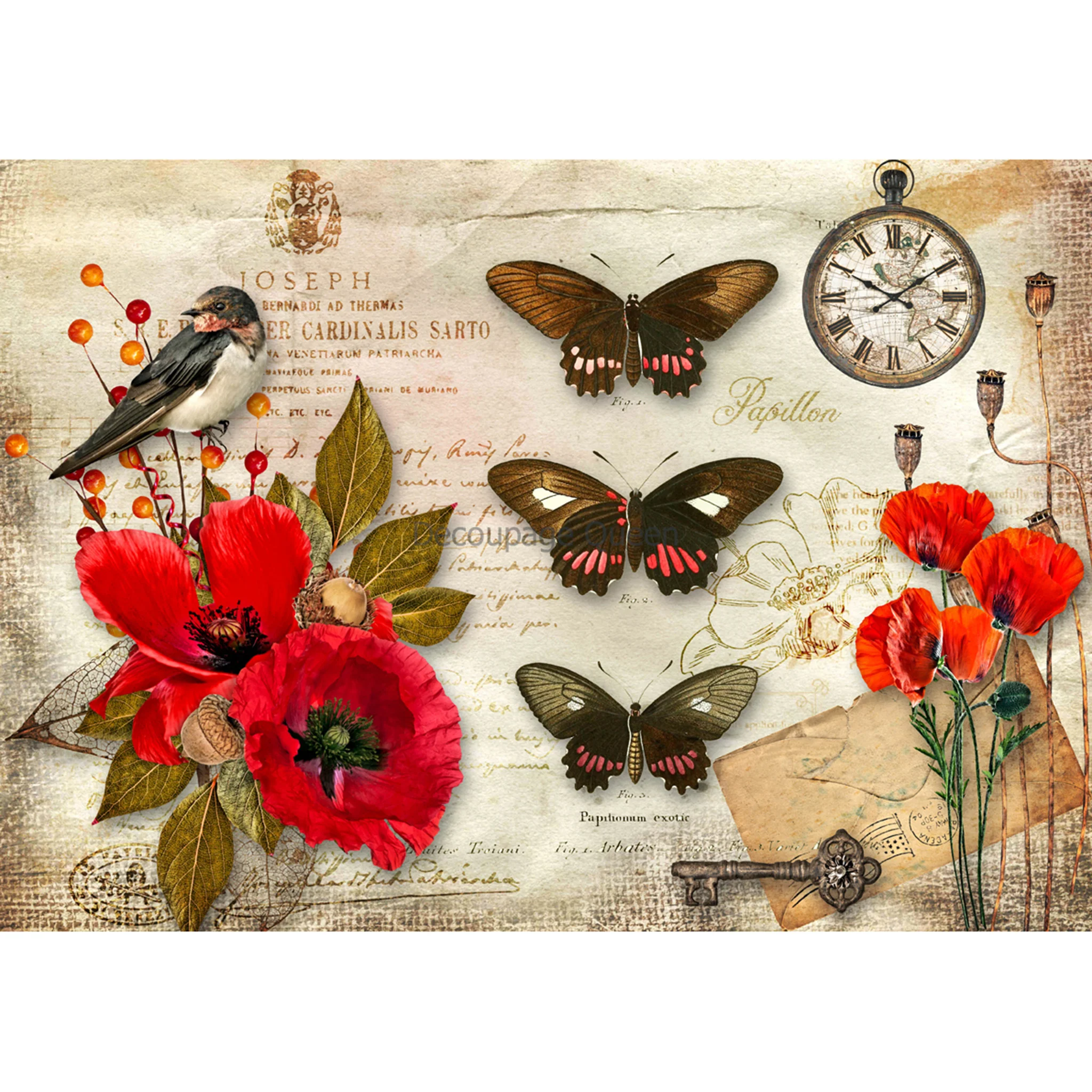 Decoupage Queen - Papillon Poppies Decoupage Paper (A4 Size) - Image 3