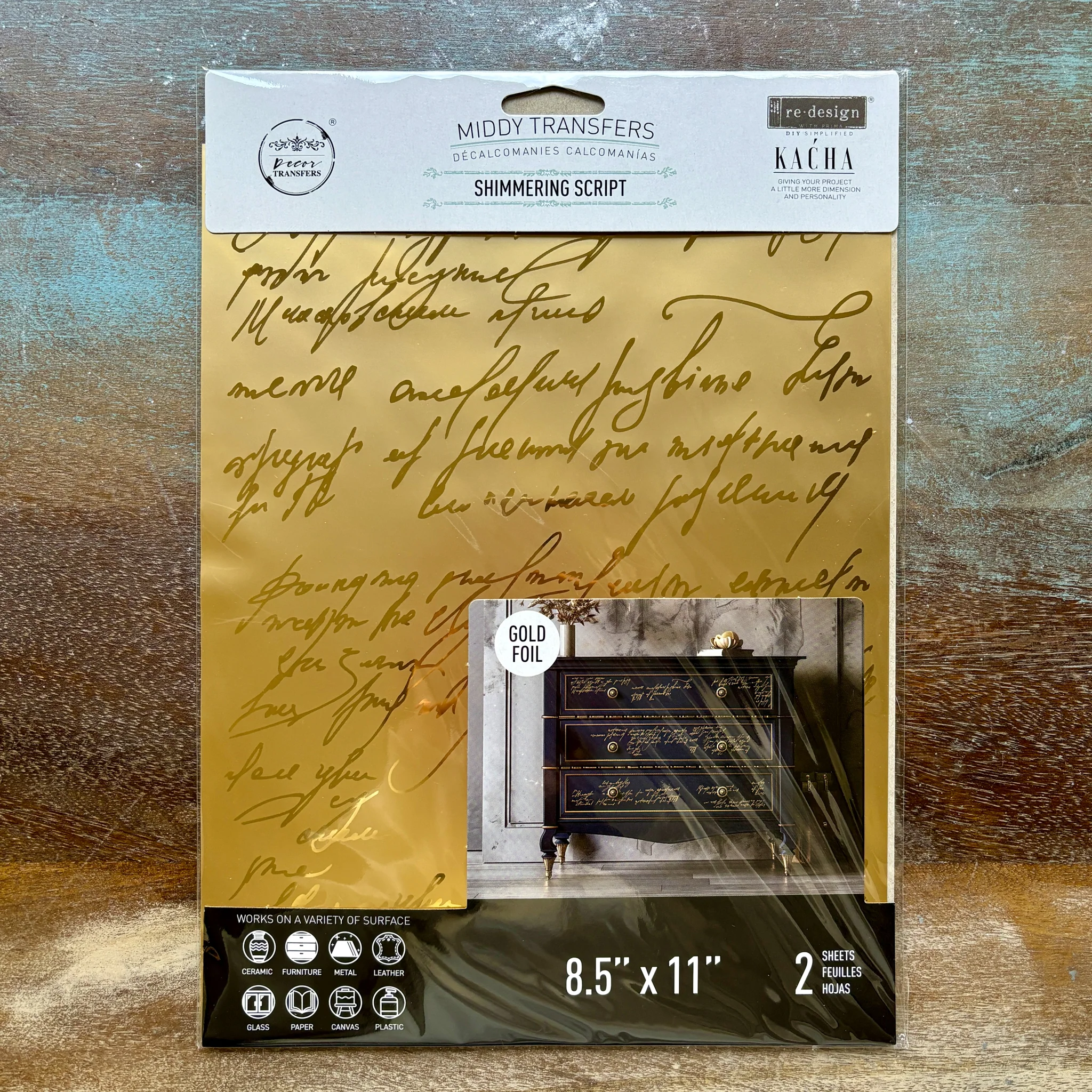 ReDesign with Prima - Shimmering Script by KACHA Gold Foil Furniture Transfers (2 Sheets, 8.5x11 Each) - Image 5